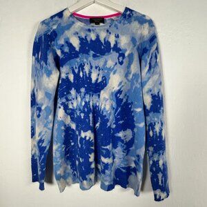 Charter Club Cashmere Sweater Large Blue White Tie-Dye Crewneck Luxury Soft